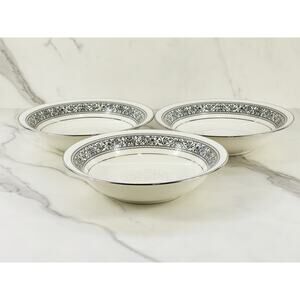 Noritake Prelude Soup Bowl 7 1/2" Ivory China Silver Trim #7570 Japan x3 Vintage